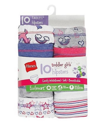 10pk Hanes Toddler Girls EcoSmart Hipsters Tagless Underwear 