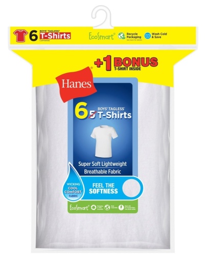 Hanes Boys' EcoSmart® Crewneck Undershirt 6-Pack (Includes 1 Free Bonus Undershirt) youth Hanes