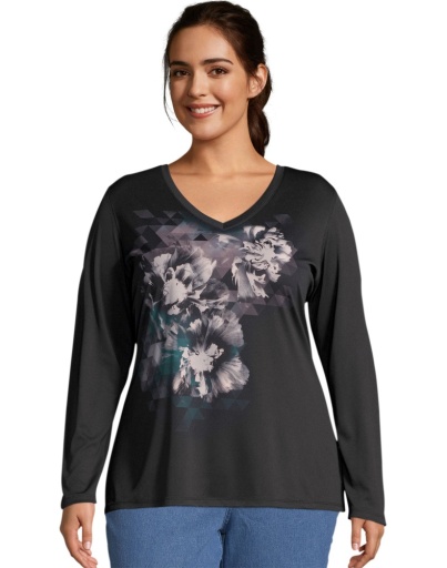 just my size long sleeve cool dri v-neck graphic t-shirt women Just My Size