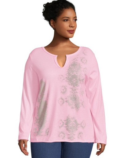 just my size split neck long sleeve graphic t-shirt women Just My Size