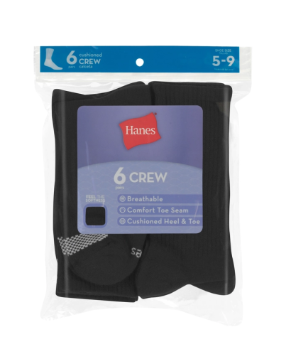 hanes women's breathable cushioned crew socks comfort toe seam 6-pairs women Hanes