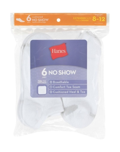 hanes women's cool comfort no show socks extended sizes 8-12 6-pack women Hanes