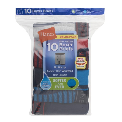 hanes comfort flex fit boys' ringer boxer brief underwear 10-pack youth Hanes
