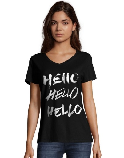 Hanes Women's Hello Hello Hello Short-Sleeve V-Neck Graphic Tee women Hanes