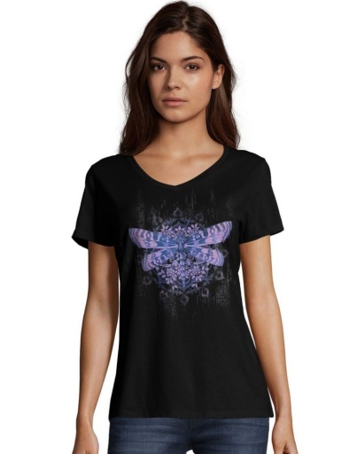 hanes women's dragonfly mandala short-sleeve v-neck graphic t-shirt women Hanes