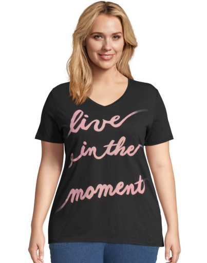 jms by hanes women's graphic t-shirt, live in the moment women Just My Size