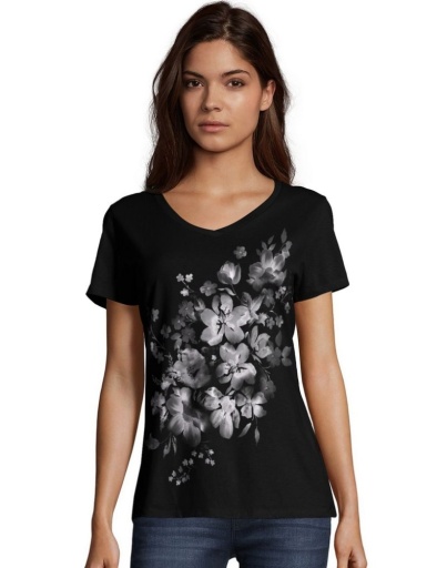 hanes women's bleach floral cascade short-sleeve v-neck graphic t-shirt women hanes