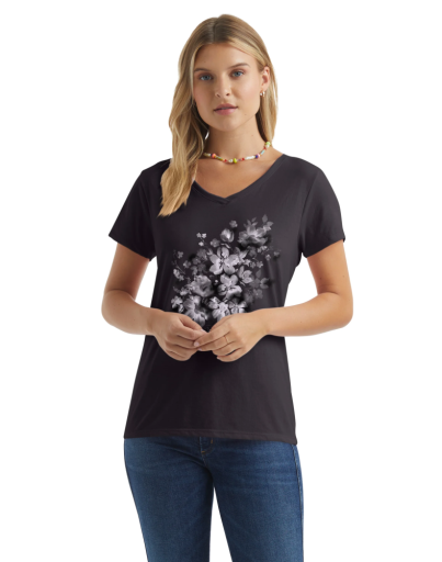 hanes women's bleach floral cascade short-sleeve v-neck graphic t-shirt women Hanes