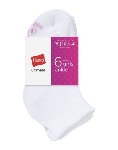 hanes ultimate girls' ez sort ankle socks 6-pack women hanes