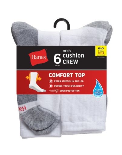 hanes double tough men's crew socks max cushion 6-pairs men Hanes