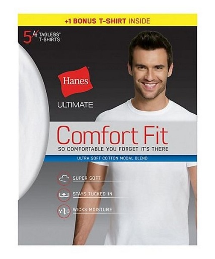 hanes ultimate men's comfort fit white crewneck undershirt 5-pack (4  1 free bonus pack) men hanes