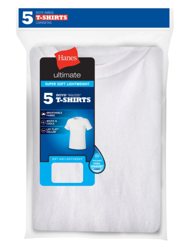 hanes ultimate boys' crewneck undershirt cool comfort 5-pack youth Hanes