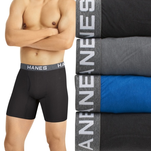 hanes ultimate comfort flex fit men's boxer brief underwear black/grey/blue 4-pack men hanes