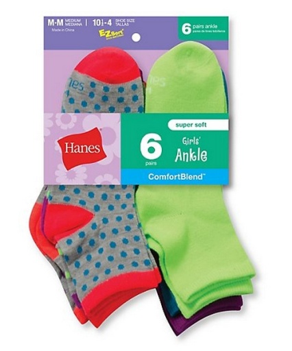 hanes girls' fashion comfortblend ankle socks 6-pack women hanes