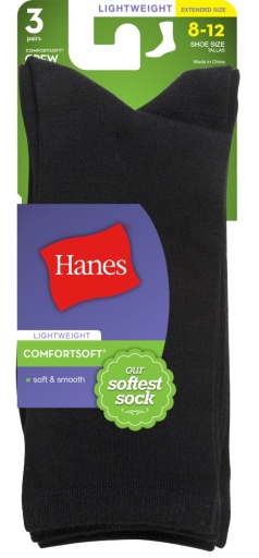 hanes comfortsoft women's crew socks, fits shoe sizes up to 8-12, 3-pack women Hanes