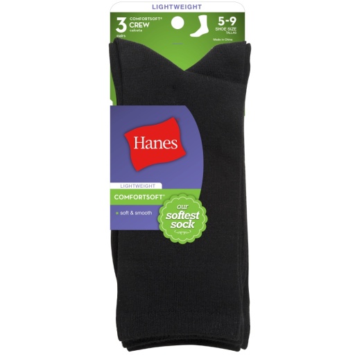 Hanes Women's Crew Sock, Black, 9-11(Shoe 5-9) (Pack of 10