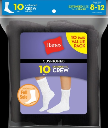 hanes cushioned women's crew athletic socks extended size 10-pack women hanes