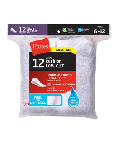 hanes double tough men's low cut socks shoe sizes 6-12 12-pairs men Hanes