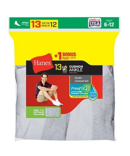 hanes men's cushion ankle socks 13-pack men Hanes