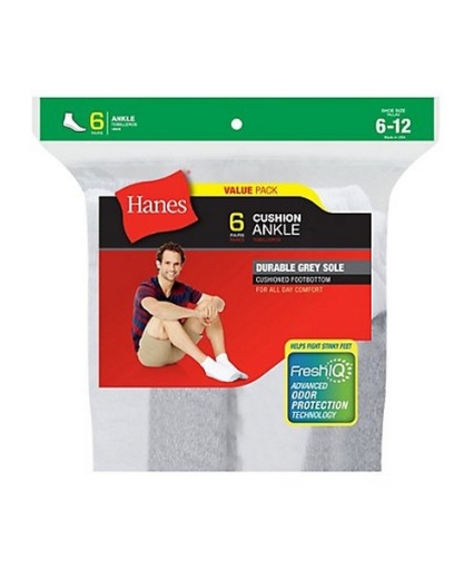 hanes double tough men's big & tall ankle socks, shoe sizes 12-14, 6-pairs men Hanes