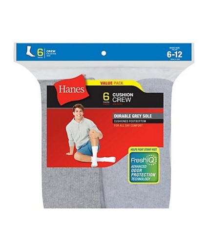 hanes men's cushion crew socks 6-pack men hanes