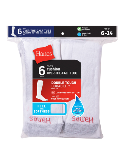 hanes men's over the calf tube socks 6-pack men Hanes