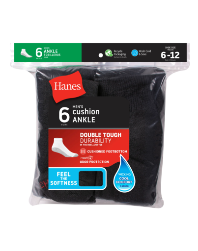 hanes men's cushion ankle socks 6-pack men Hanes