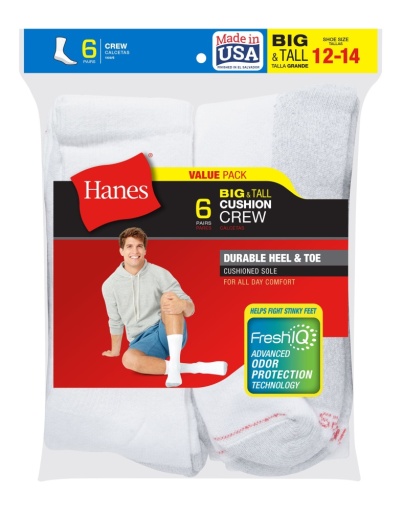 hanes men's big & tall cushion crew socks 6-pack men Hanes