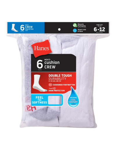 hanes men's cushion crew socks 6-pairs men Hanes