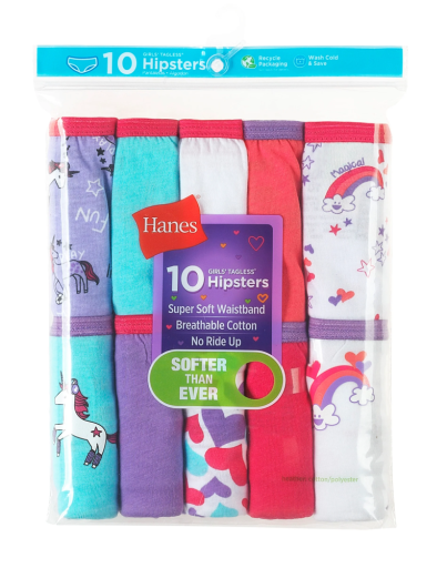 hanes girls' cotton hipsters 10-pack youth Hanes