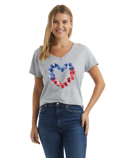 hanes women's stars & stripes floral heart short sleeve v-neck t-shirt women Hanes