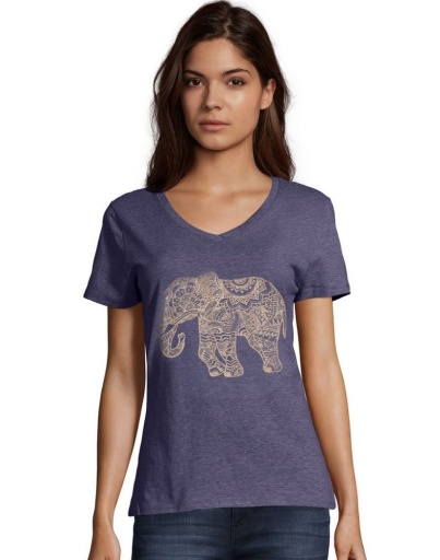 hanes women's pattern elephant short sleeve v-neck t-shirt women Hanes