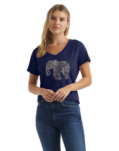 hanes women's pattern elephant short sleeve v-neck t-shirt women Hanes