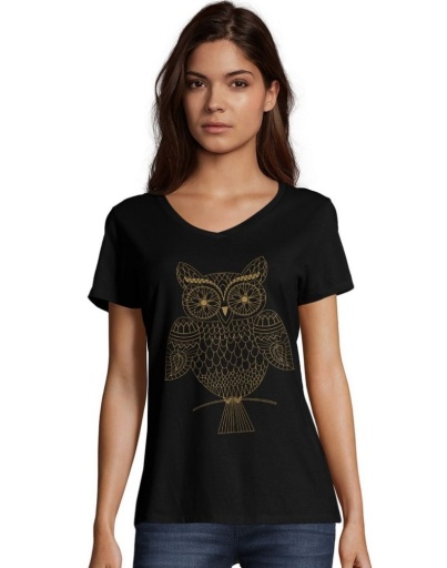 hanes women's v-neck graphic t-shirt glitter owl women Hanes