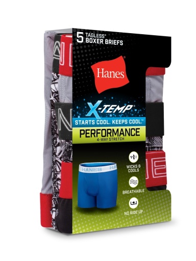 hanes x-temp boys' performance boxer brief underwear assorted grey/black/prints 5-pack youth Hanes