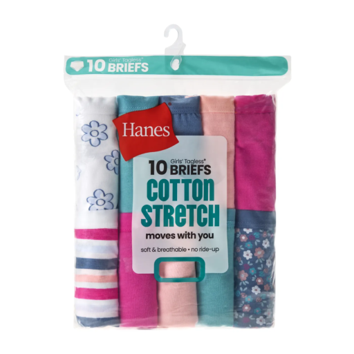hanes girls' cotton stretch brief underwear, 10-pack youth hanes