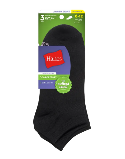 hanes comfortsoft women's low cut socks extended sizes 3-pairs women Hanes