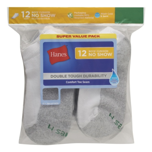 hanes double tough boys' cushion no show socks 12-pairs youth Hanes