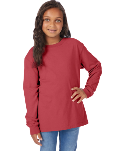 hanes kids' garment dyed long sleeve t-shirt men Hanes