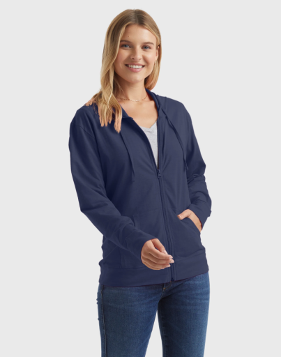 hanes women's slub jersey full zip hoodie women Hanes