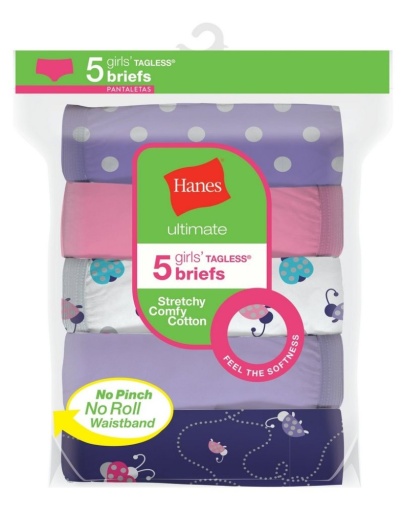 hanes ultimate girls' stretchy comfy cotton briefs 5-pack youth Hanes