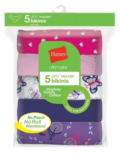 hanes ultimate girls' cotton stretch bikinis 5-pack youth Hanes