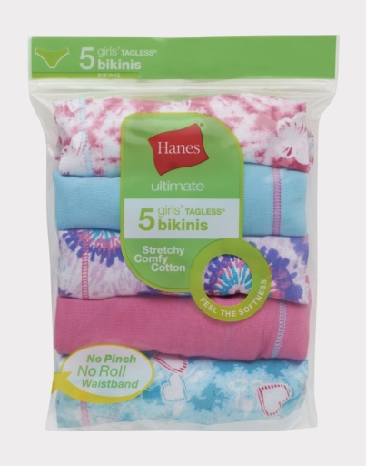 hanes ultimate girls' cotton stretch bikinis 5-pack youth Hanes