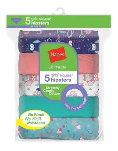 hanes ultimate girls' cotton stretch hipsters 5-pack youth hanes