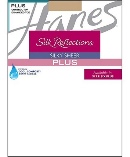 hanes silk reflections plus sheer control top enhanced toe pantyhose women Hanes