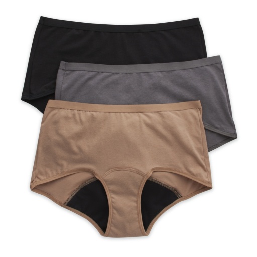 hanes comfort, period. boyshorts period underwear, moderate leaks, neutrals, 3-pack women Hanes