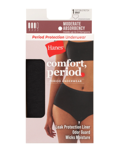 hanes comfort period. women's brief period underwear moderate leaks 1-pack women Hanes