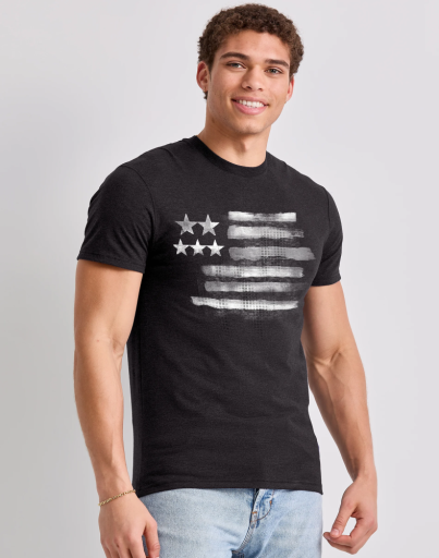 men's black & white flag graphic tee men Hanes