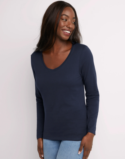 hanes women's long sleeve cotton v-neck t-shirt women Hanes