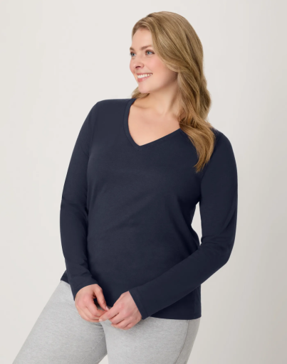 hanes women's long sleeve cotton v-neck t-shirt women hanes